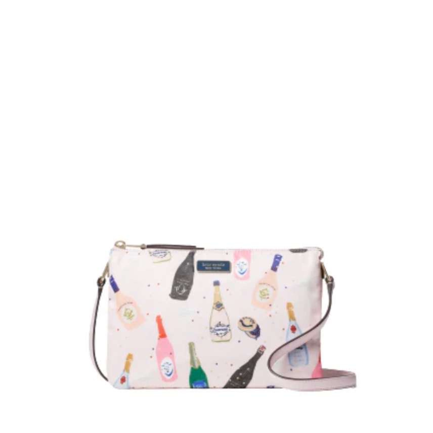 Kate Spade Dawn Champagne Print Triple Gusset Crossbody Bag Pink $218